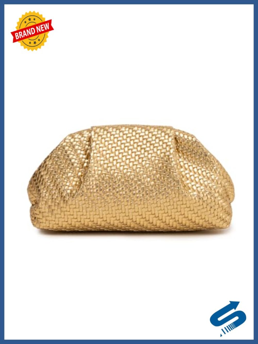 Woven Faux Leather Evening Clutch Ruched Dumpling Kiss Lock Handbag